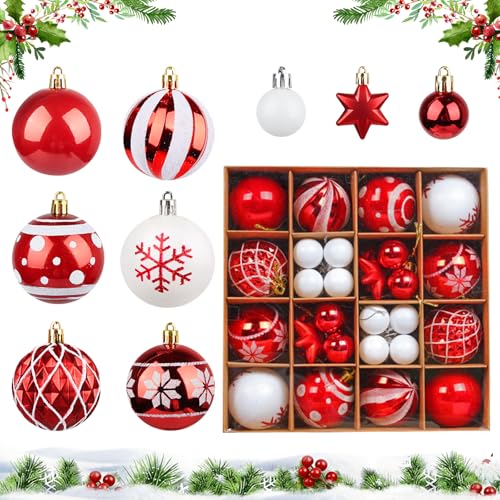 38 Stücke Kunststoff Weihnachtskugeln Rot weiß Set, Christbaumkugeln...