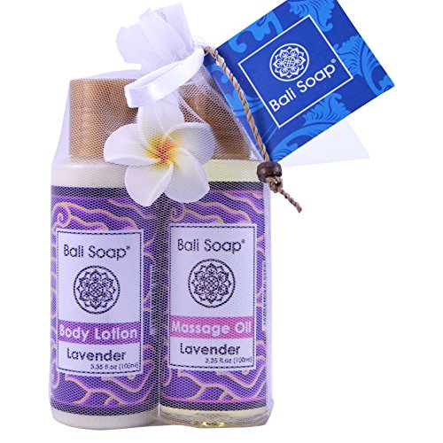 Bali Soap - Natural Lavender Massage Oil & Body Lotion, Gift Set, For Men and Women, 3.3 Oz each