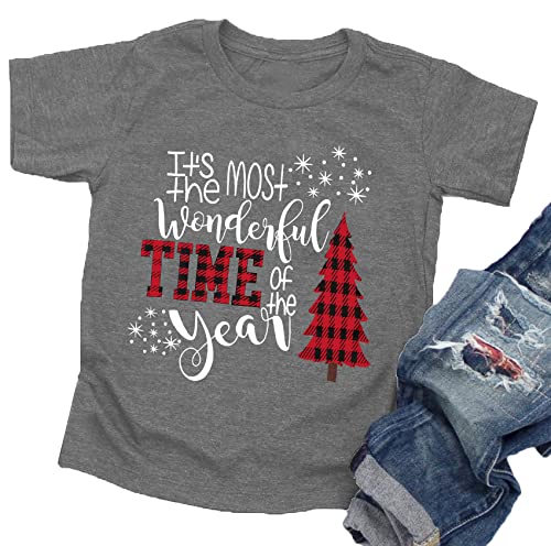 Christmas Shirts Toddler Boys Girls Xmas Buffalo Plaid Trees T-Shirt Christmas Graphic Tees Holiday Tops