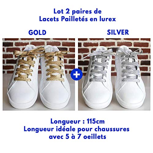 Set di 2 paia di lacci: lacci dorati piatti