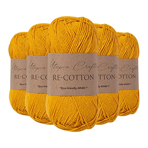 Utopia Crafts Re-Cotton Strickgarn, 5 x 100 g (Gelb Orange)