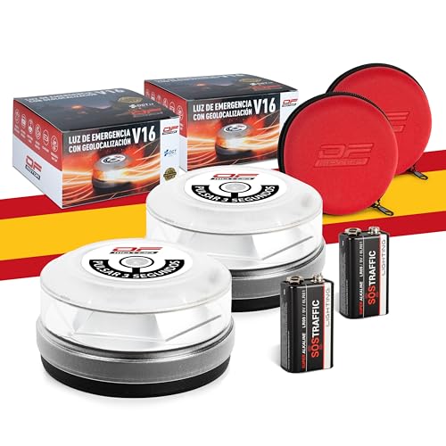 OF MOTOR Pack 2 Balizas V16 Homologadas DGT 3.0 con Geolocalización – Luz de Emergencia Coche Ultrapotente 4× Visible Día/Noche – Máxima Cobertura Nacional Multioperador – Datos Incluidos hasta 2038