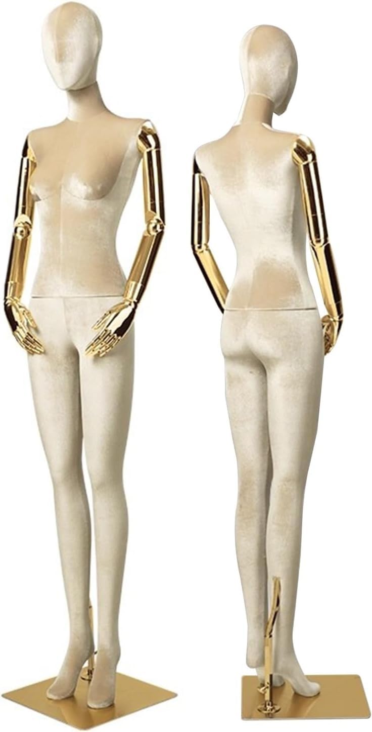 CONGRUI Full Body Retail Mannequins, Velvet Torso And Electroplated Arms Are Rotatable Detachable, For Clothing Store Showcase(Brown)