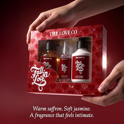 Image of THE LOVE CO. Fall in Love Gift Set for Women | Body Wash, Body Lotion & Body Mist | Bath & Body Care Pampering Hamper Pack of 3 | Birthday, Anniversary Gifts | Self Care Kit