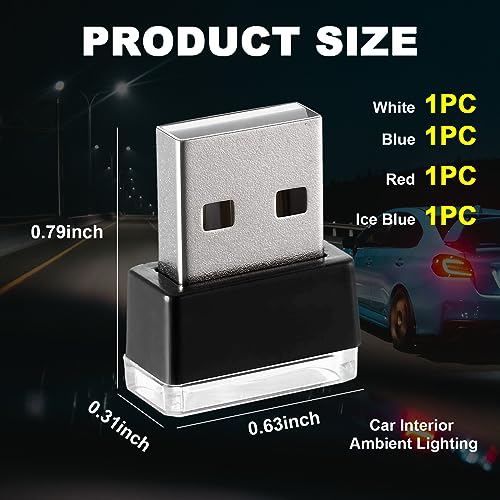 image for Ziciner 4 PCS USB LED Car Interior Atmosphere Lamp, Portable Mini LED 