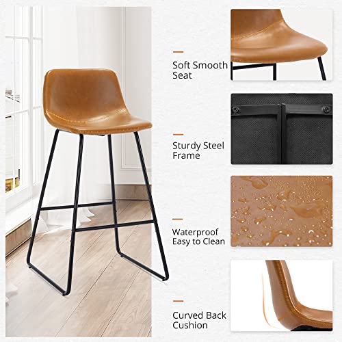 Alexander Urban Armless Bar Chairs, Modern Industrial Faux Leather Dining Chairs Set Of 4,Barstools With Backs Tall Stool For Kitchen Counter,Home And Restaurants Indoor Outdoor,30" Whiskey Brown… #TOP6