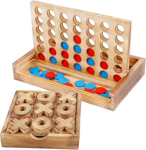 Tic Tac Toe & 4 in a Row Table Games Set Board Game Toy for Kids and Adults Coffee Table Living Room Decor and Desk Decor Family Games Night Classic Party Favors Birthday Day Gifts and Prize