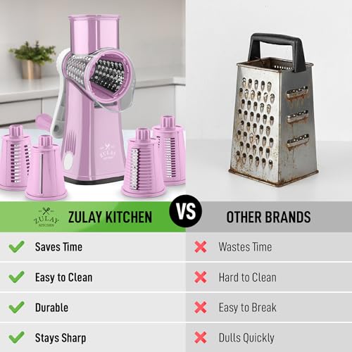 Image of Zulay Kitchen Rotary Cheese Grater 5 Blade Cheese Shredder - Manual Hand Crank Cheese Grater With Reinforced Suction & 5 Interchangeable Drums - Easy to Use, Vegetable Chopper Round Mandoline Slicer