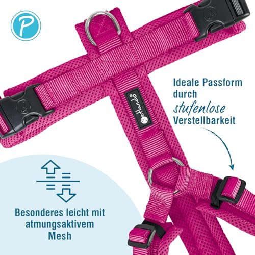 Petlando Hundegeschirr mittelgroße Hunde Mesh Y-Comfort, luftdurchlässig, weich gepolstert, stufenlos verstellbar Fuchsia M (Halsumfang 46-74 cm, Brustumfang 50-74 cm), Hunde Geschirr mittel