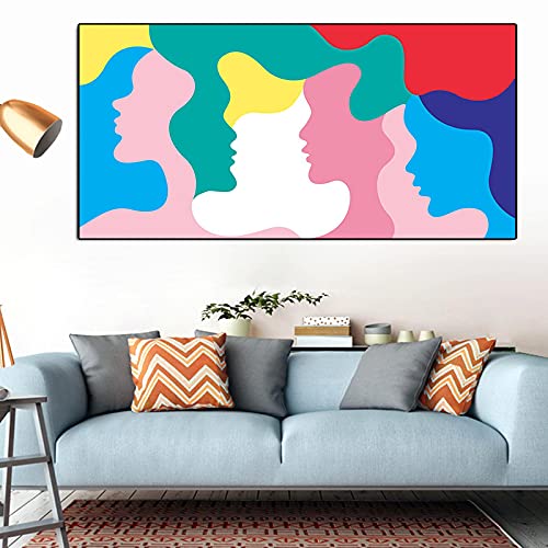 Toile abstraite visages grand format habillage mur blanc