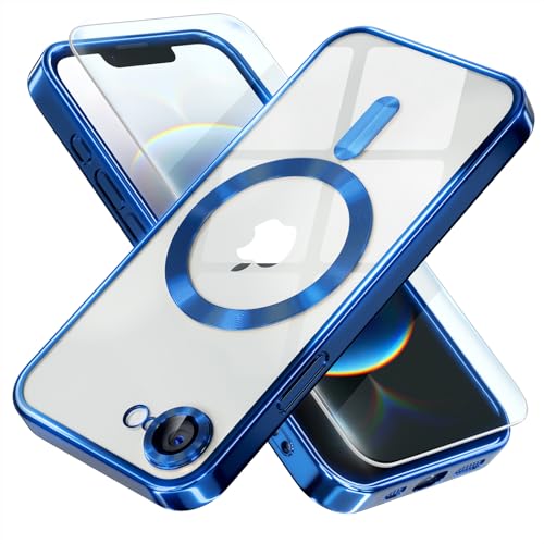 Image of Misea Magnetic for iPhone 17e / 16e Case Compatible with MagSafe | [Never Yellowing] [Military Drop Protection] Full Camera Lens Protector Plating Soft Clear Phone Case for Women, Deep Blue