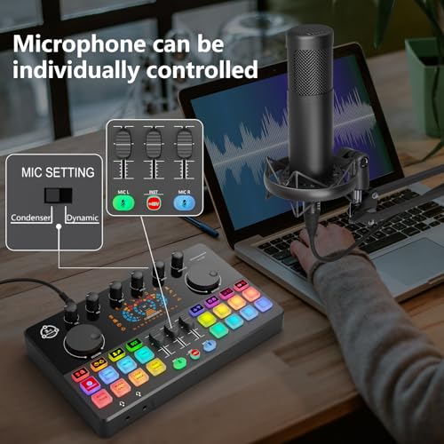 Image of M100 Podcast Equipment Bundle for 2,Audio Mixer with 3.5mm Condenser Mics