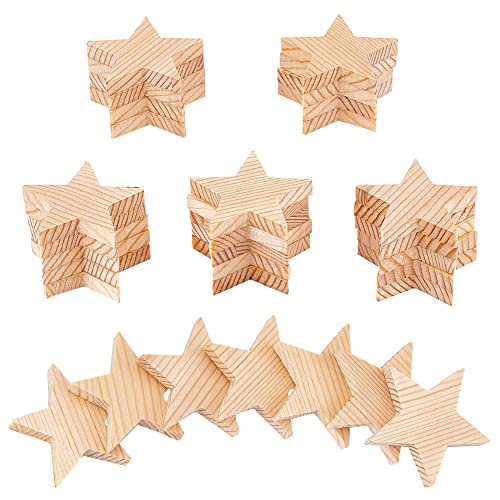 NBEADS 30 Stück Unfertige Stern Holz Stücke 49 mm Blanko Holzsternscheiben Holz Ausschnitte Ornamente Naturholz Verzierungen Zum Zeichnen Kunsthandwerk Weihnachts Hochzeitsdekoration 7.5 mm Dick