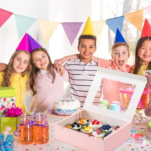 Image of Hoewina 12PCS Cupcake Boxes - Hold 12 Count Cupcake Containers with Window, Food Grade Cupcake Holder Easy Transport and Presentation - Ideal for Cupcakes, Desserts, and More (Pink)