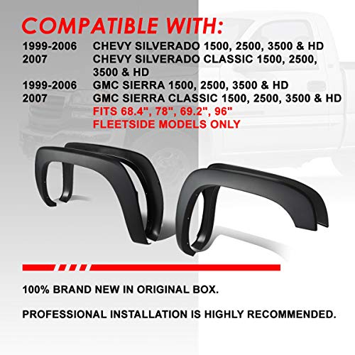 4Pcs Factory Style Paintable Wheel Fender Flares Compatible With Chevy Silverado Gmc Sierra 1500 2500 3500 & Heavy Duty 99-07, Front And Rear, Matte Black #TOP5