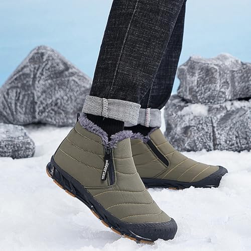 Snow Boots Mens Waterproof Winter Boots, Winter Shoes Men, Fur Lined Warm Slip Ankle Boots Zipper Closure Slip on Outdoor Boot Comfortable Walking Shoes4