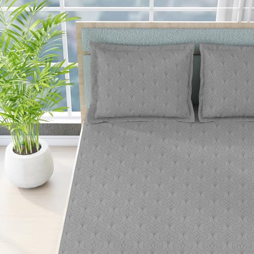 Image of BOUTIQUE LIVING India Radiance Cotton Blend 825 CVC Grey King Bedsheet with 2 Pillow Covers