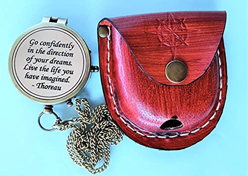 Brújula grabada con cita de Thoreau y estuche de cuero estampado, regalos para graduación y mejores deseos miniatura 2