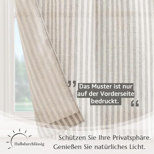 TOPICK Scheibengardinen Streifen Bistrogardine 2er Set H115xB65 Grau Beige – Ansicht 3