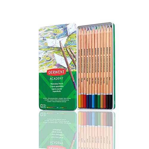 Image of Derwent Academy Watercolour Pencils Tin (Set Of 12), Blue, Multi