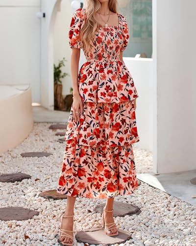 Image of BTFBM Womens Floral Smocked Summer Maxi Dresses
