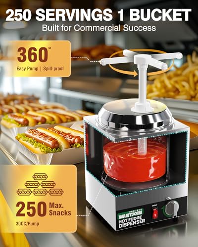 WantJoin Nacho Cheese Dispenser with Pump,2.8Qt Nacho Cheese Warmer,Stainless Steel Hot Fudge Warmer W/5-Level Temperature Adjustment,Commercial Hot Fudge Dispenser for Hot Fudge Cheese Caramel