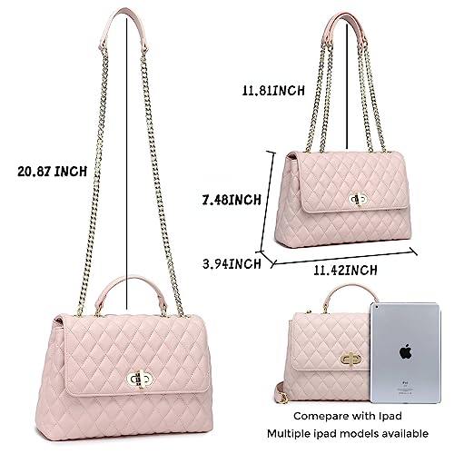 Image of ER.Roulour Quilted Crossbody Bags for Women, Trendy Roomy Shoulder Handbags with Flap Gold Hardware Chain Purses Shoulder Bag