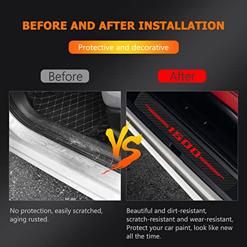 4Pcs For 1500 Car Door Sill Protector - Door Entry Guard Threshold Scratch Protection Sticker, Carbon Fiber Leather Car Door Anti Kick Pad Stickers For 1500 Accessories Decoration -Red #TOP4