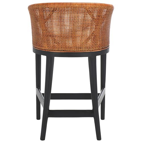 Taburete para mostrador SAFAVIEH Brando - Marrón y Negro con cojín blanco - Estructura de madera sólida - Diseño costero tapizado - Ideal para cocina, bar o comedor - Totalmente ensamblado (BST4000D) miniatura 5