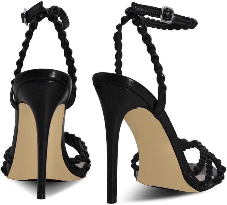 Rhinestone High Heels Stiletos Heels for Women Strappy Buckle Heels Round Toe Sexy Dressy Pumps Sandals - Image 6