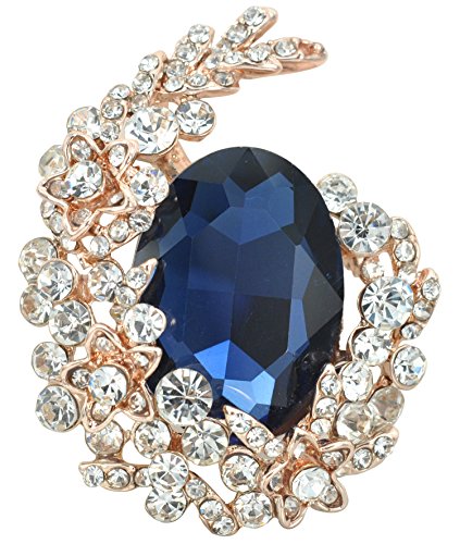 Gyn&Joy Gold Tone Blue Crystal Rhinestone Cluster Floral Wreath Brooch Pin Bz088 #TOP25