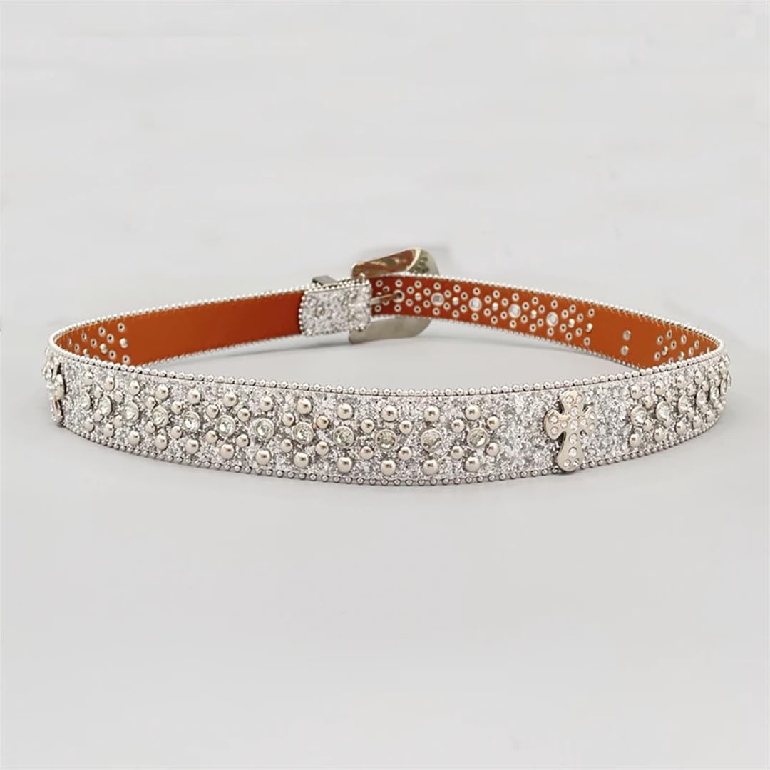 Mężczyźni kobiety Strass Ceinture krzyż cyrkonie diamentowy pasek z ćwiekami pasek