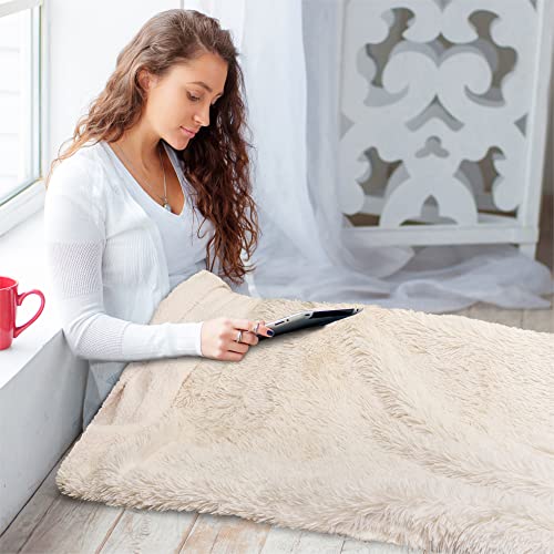 Pavilia Soft Fluffy Faux Fur Throw Blanket, Twin Cream Beige Ivory, Shaggy Furry Warm Sherpa Blanket Fleece Throw For Bed, Sofa, Couch, Decorative Fuzzy Plush Comfy Thick Throw Blanket, 60X80 Inches #TOP5