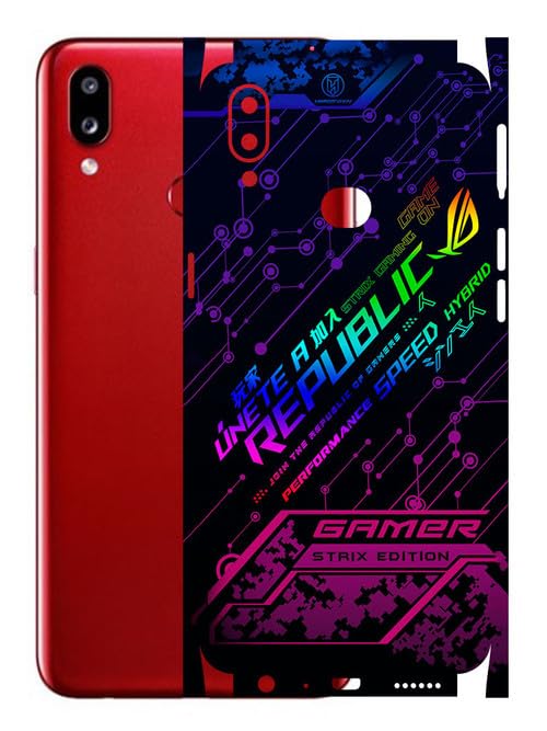 Image of AtOdds - Samsung Galaxy A10s Mobile Back Skin Sticker - Lamination - Rear Screen Guard Protector Film Wrap (Coverage - Back+Camera+Sides) (Design - Gamer)