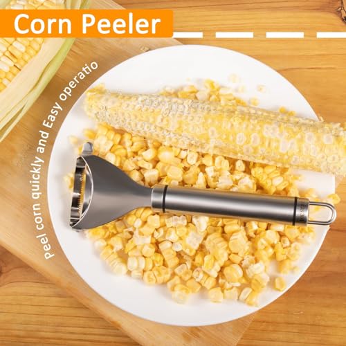 Image of Corn Stripper Stainless Steel Corn Peeler Tool, Serrated Blade Corn Cutter Heavy Duty Sweet Corn Kernel Remover Fast Corn Peeling Kitchen Tool, Pack of 4 (2 Cylindrical Yellow + 2 Handle Type)