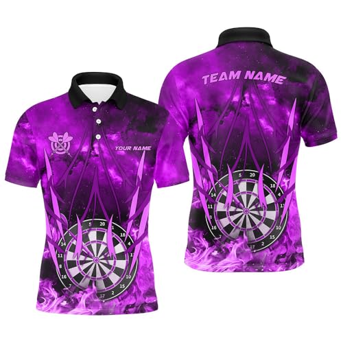 vhasport Personalised Purple 3D Darts Board On Fire Darts Polo & Quarter-Zip Shirts for Men & Women Custom Flame Darts Shirts for Player T1788