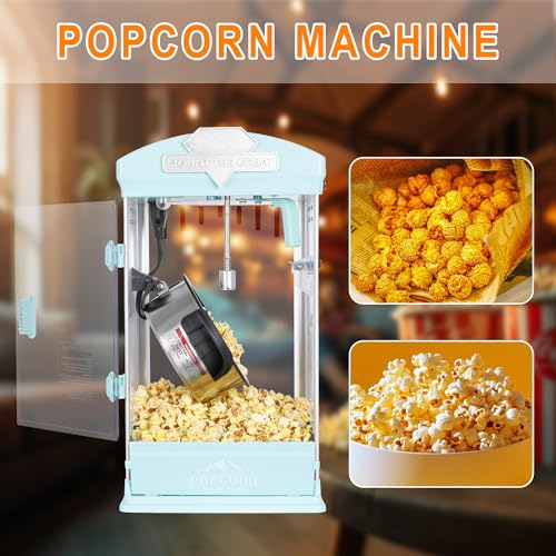 Image of 8oz Countertop Popcorn Machine, Popcorn Maker Machine with Steel Kettle, Tabletop Pop Corn Machine Includes 3 Scoops, Theater Style Popper for Home Movie Night, Concession Stand, Blue