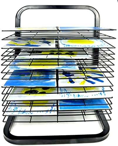 Joymaney Art Drying Rack - 15 Flexible Shelves, Mobile, Solid Metal, Power Coated Design, Ideal for Schools and Art Clubs. Total Height 24 inches, Shelves 12 by 17 inches