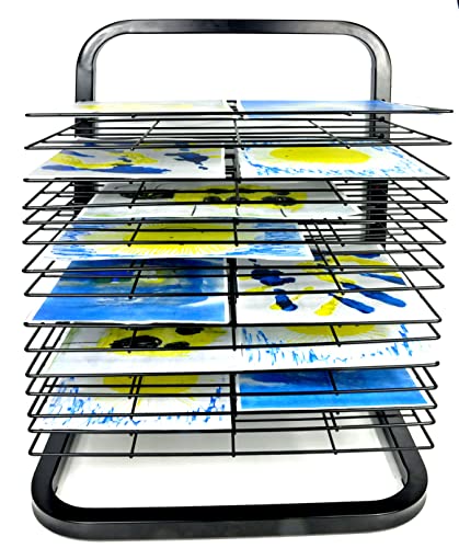 Joymaney Art Drying Rack - 15 Flexible Shelves, Mobile, Solid Metal, Power Coated Design, Ideal For Schools And Art Clubs. Total Height 24 Inches, Shelves 12 By 17 Inches #TOP10
