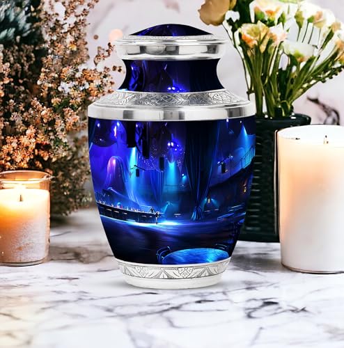 Image of Banquet Hall Funeral Urns For Human Ashes - Customized Urn Women - Cremation Urn For Ashes Dad - Burial Urn For Ashes Adult Male - Personalized Cremation Urns - 10 Inch Large With Velvet Bag
