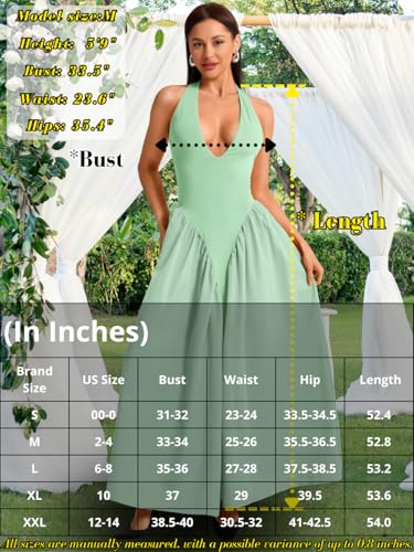 Image of ChiaoLezhee Deep V Neck Dress, Halter Maxi Dresses, Vacation Date Night, Sexy for Women Corset Flowy Wedding Guest Drop Waist