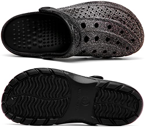 Chaychax Men's And Women's Arch Support Clogs Garden Shoes Slip-On Outdoor Beach Slippers With Removable Cushion Footbed, Glitter Silver, 11-11.5 Women/9.5-10 Men #TOP4