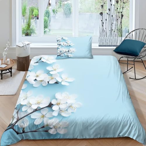 Parure avec taies d'oreillers IOFEER en coton doux fleurs blanches