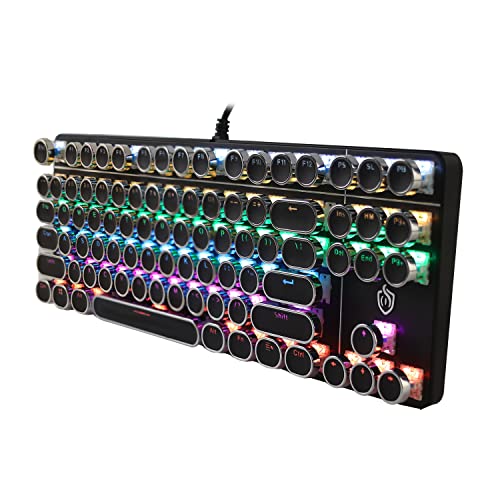 Image of HJK917 USB Wired Mechanical Gaming Keyboard, Blue Axis 87 Round Keys, RGB LED Backlit, Waterproof, Typewriter Style, Ergonomics, Easy to Hit, Compatible with PC /Laptops /Windows for Work /Game (Black)