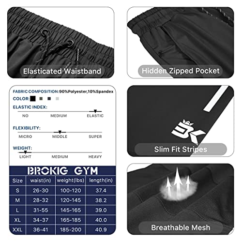 Brokig Mens Lightweight Gym Jogger Pants,Men's Athletic Fit Workout Sweatpants With Zip Pocket,Stretch Running Pants For Men (Medium, Black) #TOP6