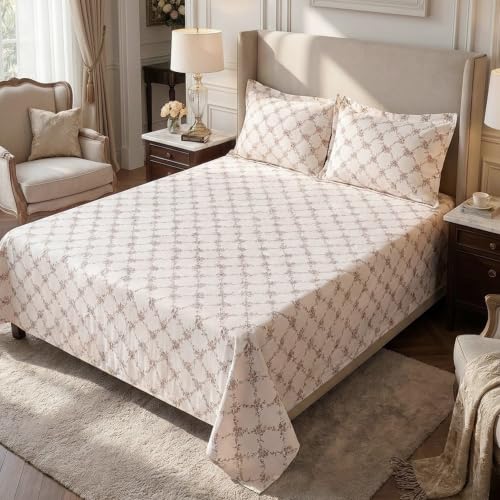 Image of Home Elegance from House of Mytrident | Linen Feel Bed Sheet for Double Bed King Size with Two Pillow Covers | Ultrasoft | Floral 274cm x 250cm | myTrident - Elm Brown