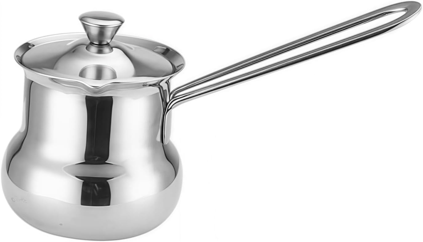 Stainless Steel Turkish Coffee Pot Stovetop Coffee Maker Chai Pot Milk Butter Warmer Pot Chocolate Melting Cup Butter Melter Coffee Heater with Long Handle for Home Restaurant Outdoor (250ml)