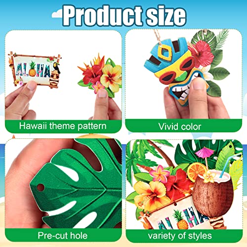 Spiareal 30 Pcs Summer Tropical Luau Hawaiian Themed Party Wood Hanging Ornaments Tiki Masks Pineapples Flower Palm Trees Turtle Leaves Ornament For Beach Christmas Decor(Classic Style) #TOP2