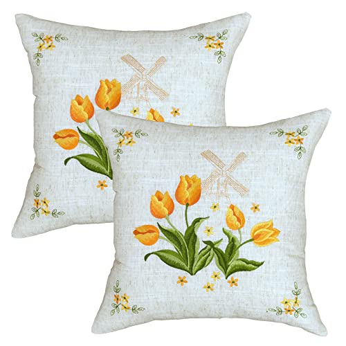 BrekSdat Embroidery Pillow Covers 18 x 18 Inches Set of 2 Washable