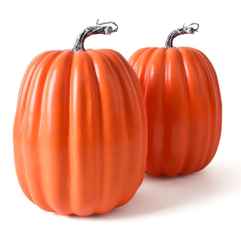 WESAPPINC Artificial Pumpkins 14PCS White Pumpkins Plastic Pumpkins Large Pumpkins for Fall Thanksgiving Halloween Seasonal Holiday Decor Decoration (2pcs Big Bright Orange)